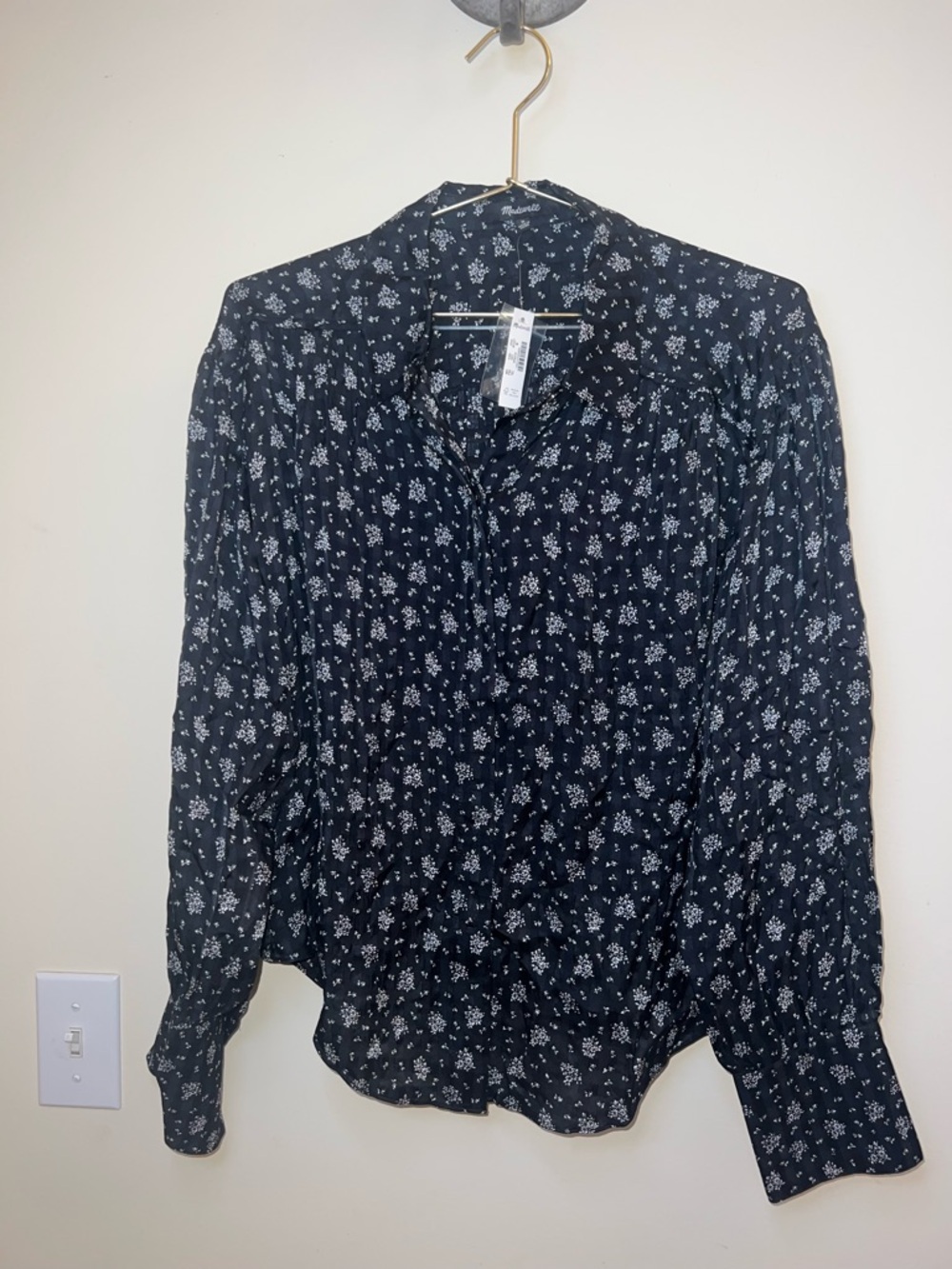 Madewell NWT Floral Button Up Blouse Black Long Sleeve Top Medium